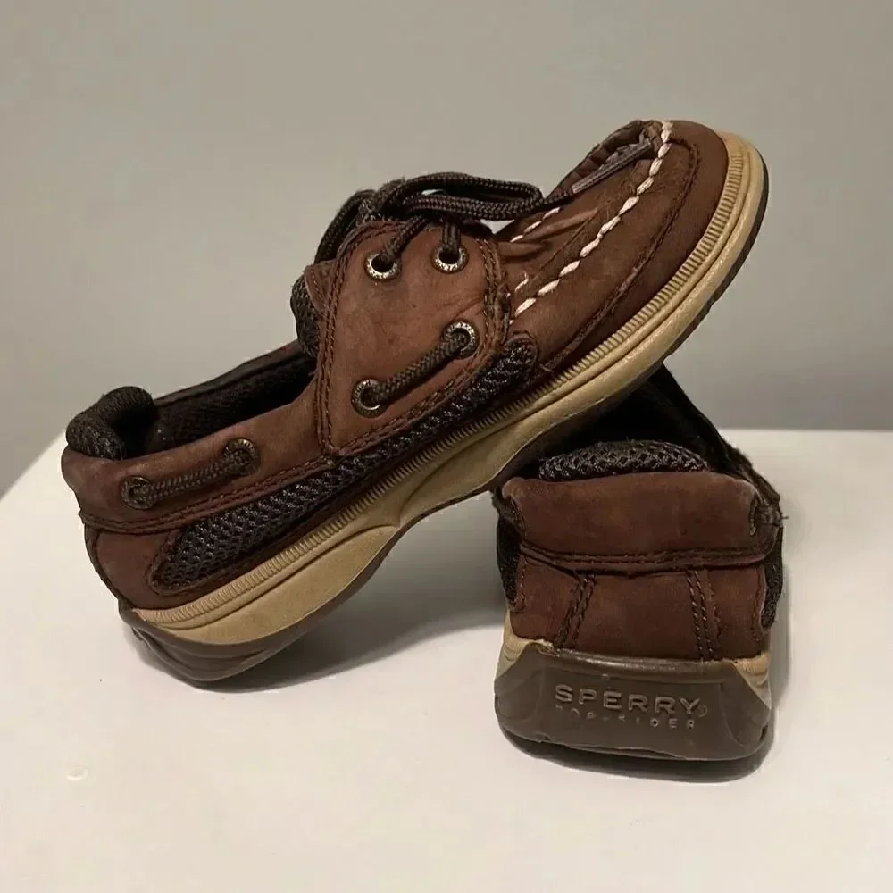 Sperry Top Sider Boy's Brown Leather Lanyard Boat Shoes Size 10